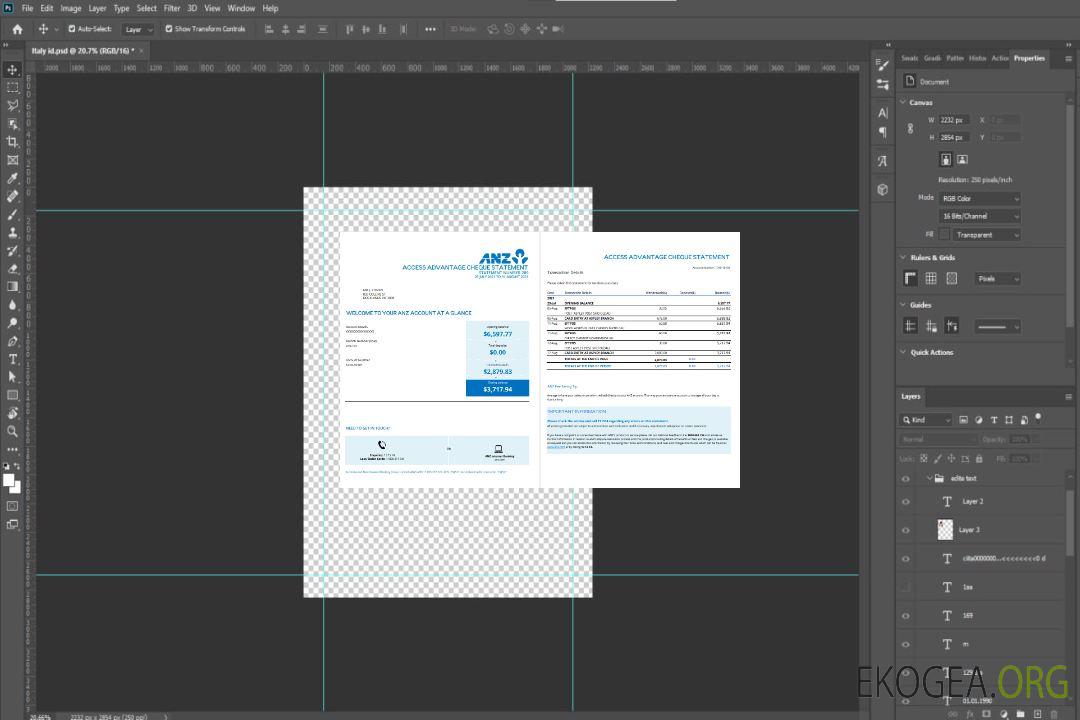 Modèle de relevé bancaire de justificatif de domicile Australie ANZ au format .xls et .pdf, 2 pages template